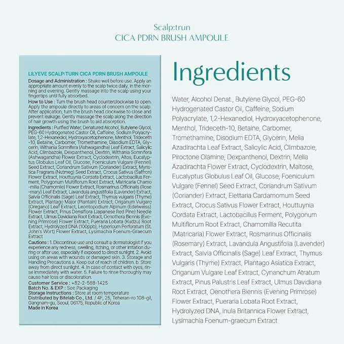 lilyeve SCALPTURN Cica PDRN Scalp Serum with Built-in Brush, PDRN to Strengthen Hair Roots, Itchy Scalp Relief, Dry Scalp Hydration - Korean Hair Care, 3.38 fl.oz
