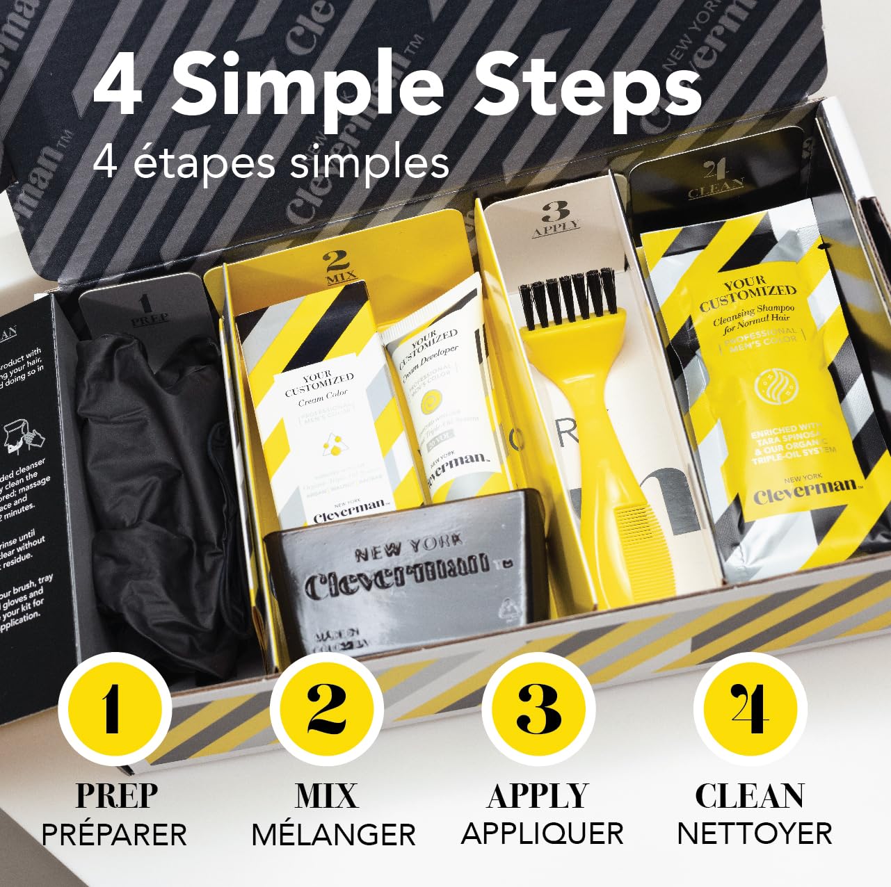 Cleverman Medium Blond All-in-One Reusable Kit for Men's Natural-Looking Gray Coverage - Professional-Quality Hair, Beard & Mustache Color, Ammonia-Free