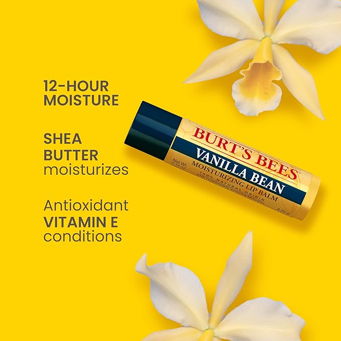 Burt's Bees Lip Balm - Vanilla Bean, Lip Moisturizer With Responsibly Sourced Beeswax, Tint-Free, Natural Origin Conditioning Treatment, 2 Tubes, 0.15 oz. (Pack of 2)