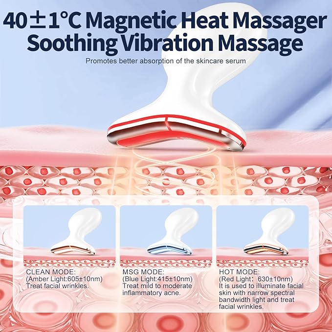 Red Light Therapy for Face, Multifunctional Face Massager with Micro-Current, LED Light Therapy & Vibration, at-Home Skin Care Face Sculpting Tool for Wrinkles, Micro-Current Facial Beauty Device