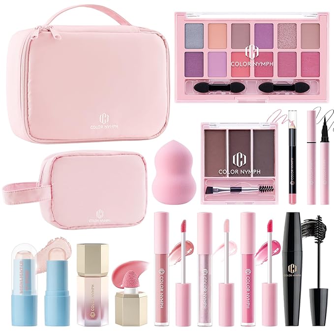 Color Nymph Makeup Sets for Women Teen Girls with 2-in-1 Travel Handbag, All In One Makeup Kits Full Kit Includes Eyeshadow Lipgloss Eyebrow Powder Highlighter Blush Mascara Eyeliner Lipliner & Puff