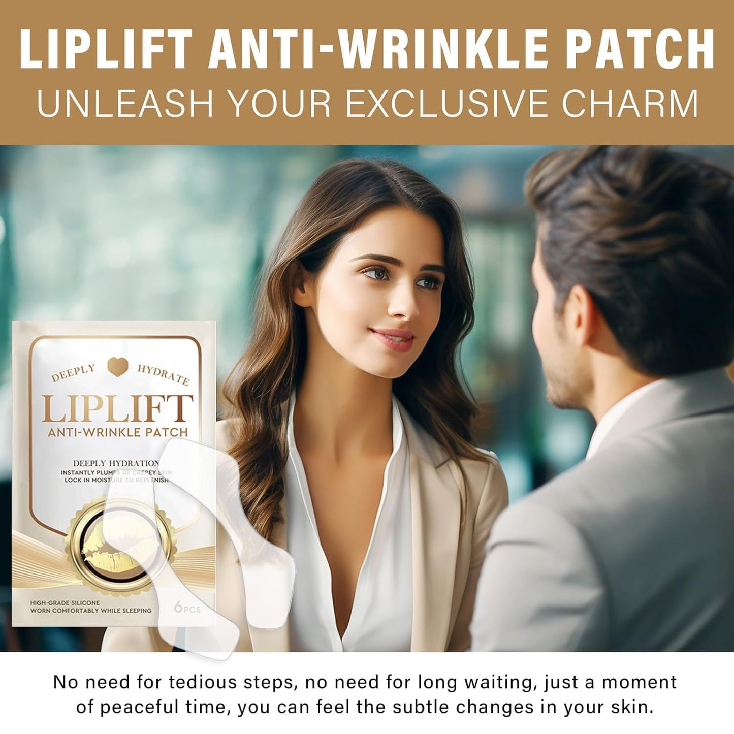 Anti Wrinkle Patches for Lip, Smooth Fine Lines & Wrinkles, Silicone Wrinkle Patches with Hydrolyzed Collagen with Aloe,Vitamin E - Overnight Lift Lines Treatment, Gold