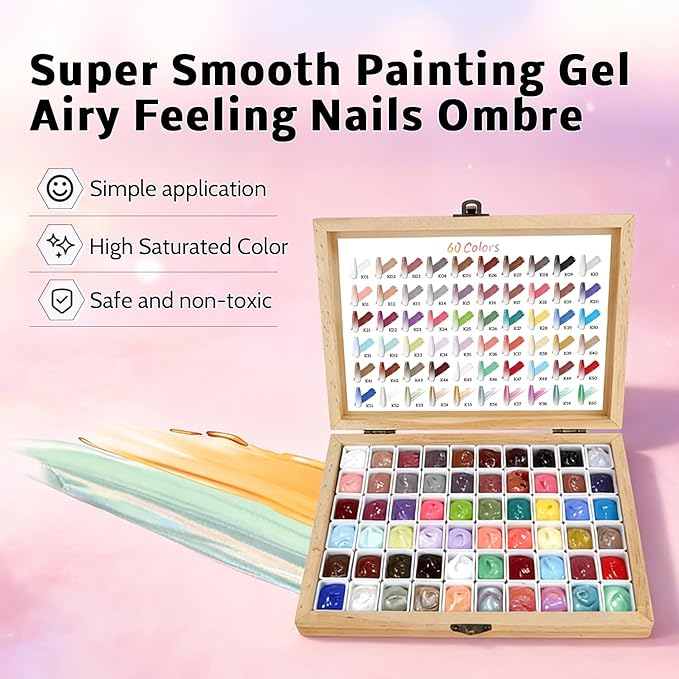 Sponge Pat Gel Polish Palette, 60 Colors Ombre Gel Nail Polish Kit, Gradient Blush Blooming Painting Pigment Patting French Manicure Tools Nails Art DIY Home (60 Colors Set)