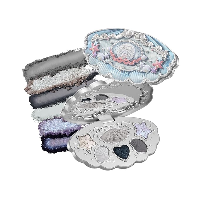 Flower Knows Shell's Jewel 6-Color Makeup Palette,Smoke Greys Eyeshadow Palette with 4 Matte + 2 Shimmer Shades,Blendable Smooth Cute Make Up,0.23 Oz(03 Deep Sea)