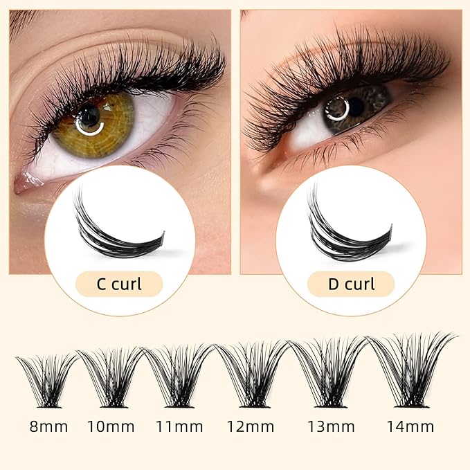 QUEWEL Cluster Lashes 240Pcs Individual Lashes 30D+40D C Curl Mix8-14mm Lash Extensions Clusters Lashes Soft&Natural False Eyelashes Individual DIY Eyelash Extension at Home(30D+40D C MIX8-14)
