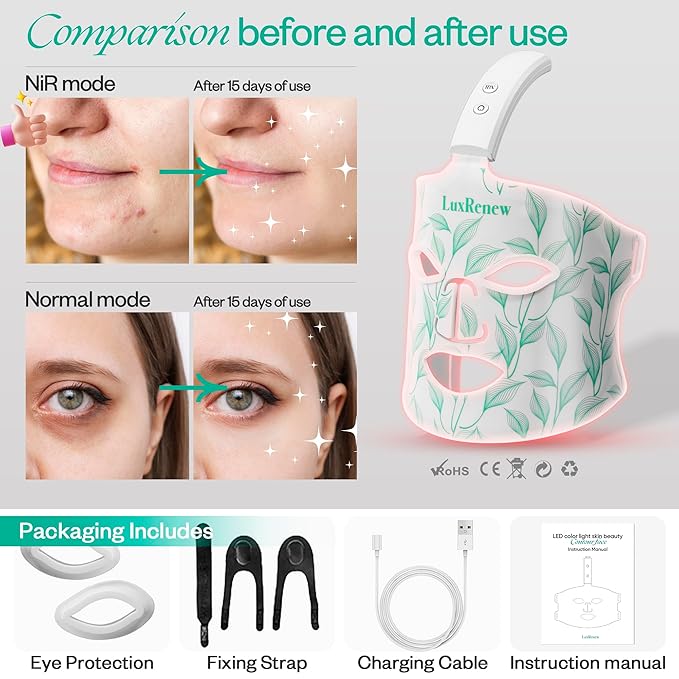 Red Light Therapy Mask Set for Face, 7 Colors Face Led Therapy Mask, Red Light for Facial Skincare at Home and Travel