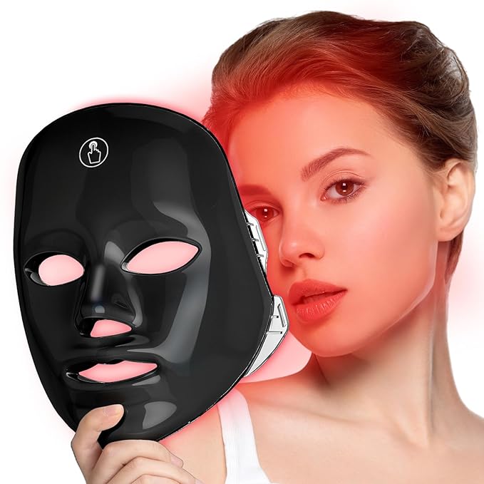 SUERBEATY Red Light Mask For Face, 7-1 Colors Red Light Face Mask, Facial Skincare At Home, Cordless, Portable and Rechargeable,Black