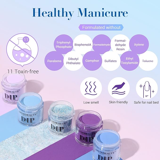 AZUREBEAUTY Dip Powder Nail Kit Starter, 20 Colors Purple Blue Glitter Dipping Powder Recycling Tray Essential Liquid Set Base Top Coat Activator French Dip Nails Art Manicure Beginner Salon 31 Pcs