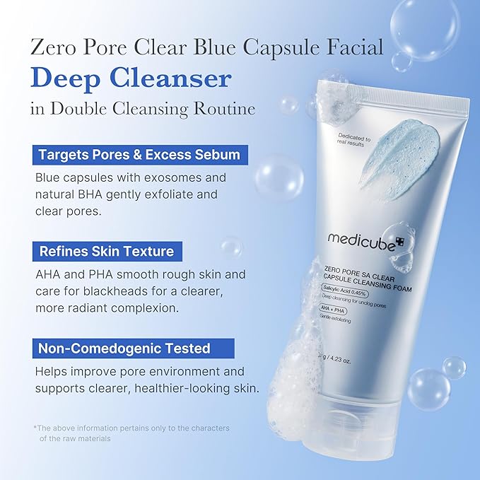 medicube Cleansing Texture Trio: Zero Foam and Zero Pore Clear Blue Capsule Facial Deep Cleanser and PDRN Marshmallow Whip Cleanser | Korean Skincare, Skincare Sets, Cleanser Gift Set