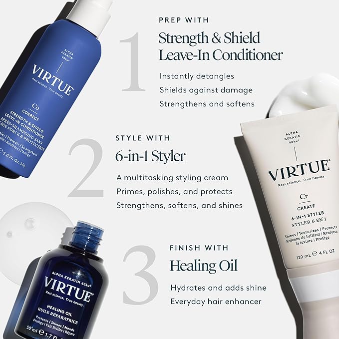 VIRTUE Strength and Shield Leave-In Conditioner, Detangles and Strengthens Hair, All Hair Types, Color Safe, 5 Fl Oz