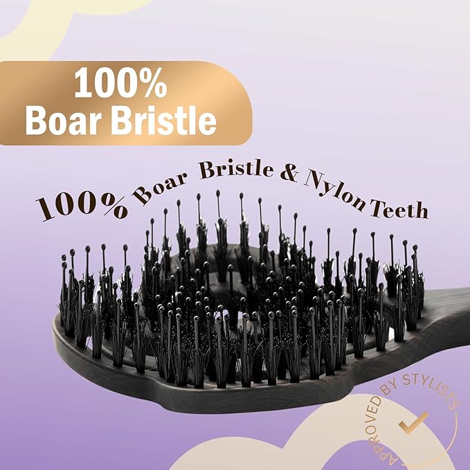 Simetra Detangler Hair Brush for Women and Men, Holiday Present - Original Detangling Brush for Curly Hair/Wet & Dry Hair, Natural Boar Bristles Hairbrush - Natural Crystal Inlay & 14K Gold Plating