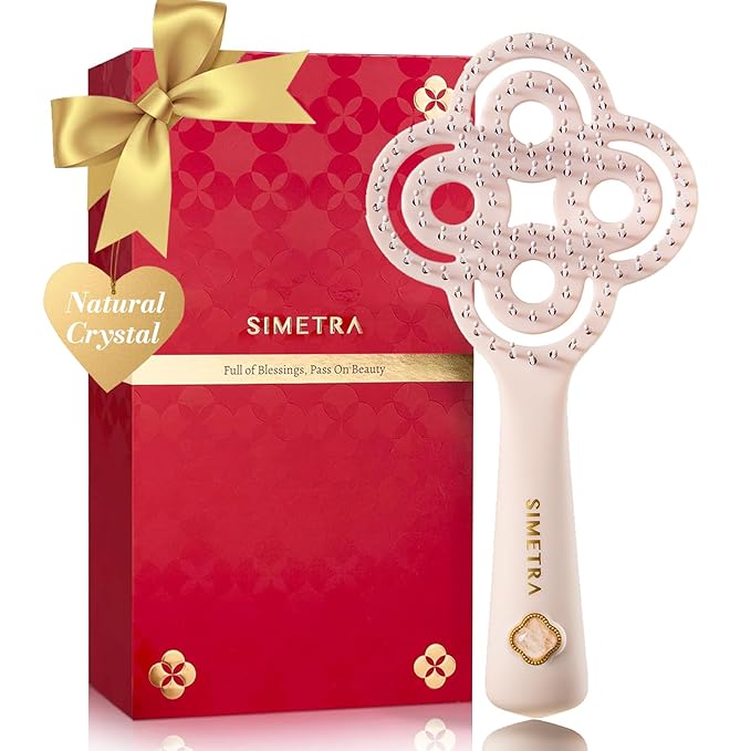 Simetra Detangler Hair Brush for Women and Men, Original Detangling Brush for Curly Hair/Fine &Thick/Wet & Dry Hair, Holiday Present Hairbrush - Natural Crystal Inlay & 14K Gold Plating