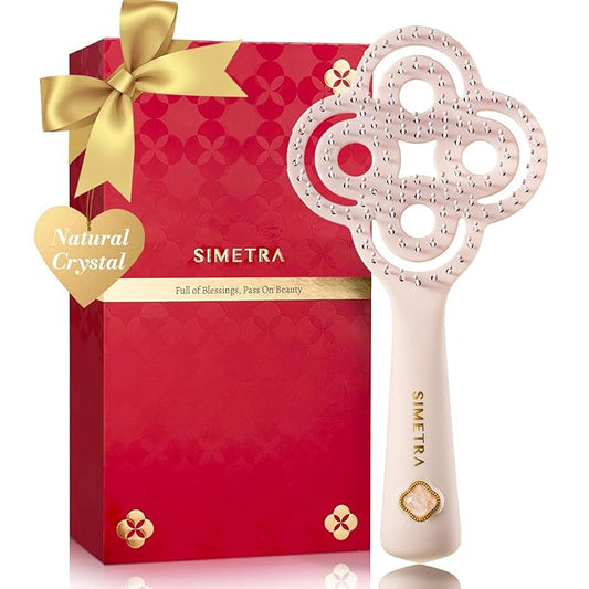 Simetra Detangler Hair Brush for Women and Men, Original Detangling Brush for Curly Hair/Fine &Thick/Wet & Dry Hair, Holiday Present Hairbrush - Natural Crystal Inlay & 14K Gold Plating