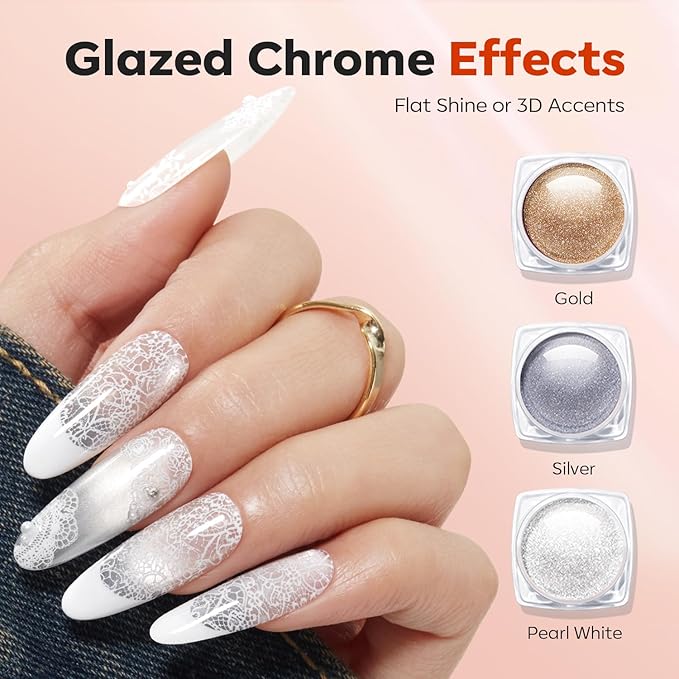 modelones 16PCS Lace Nail Stamping Kit – French Tip Stamper White Black Painting Gel Polish Chrome Powder Proof Matte Gel Top Coat Gingham Template Dual Nail Art Brush Spring Manicure Gift for Women