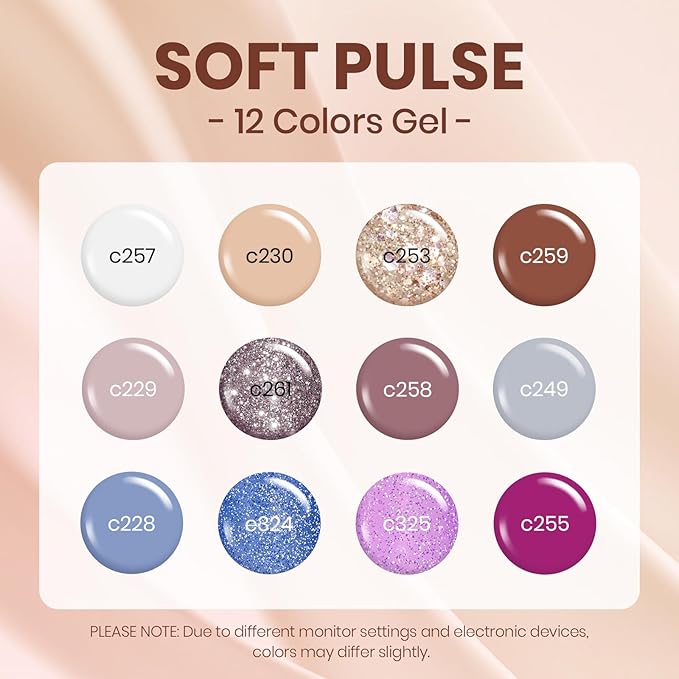 beetles Gel Polish Set, 12 Colors Brown Purple Blue Gel Polish Glitter Neutral Autumn Nails Design Soak off Uv Led Lamp Needed Soft Pulse Nail Art Design Gifts for Women