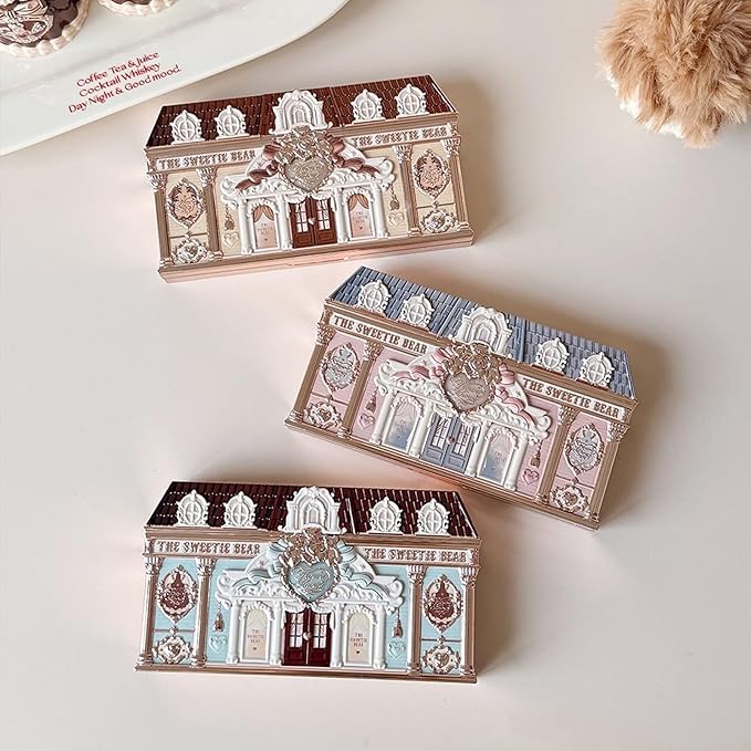 Flower Knows The Sweetie Bear Collection 6-Color Makeup Palette,Pink Face Makeup Palette with 4 Matte + 2 Shimmer Shades,Blendable Smooth Cute Make Up,0.23 Oz(02 Strawberry Milk)