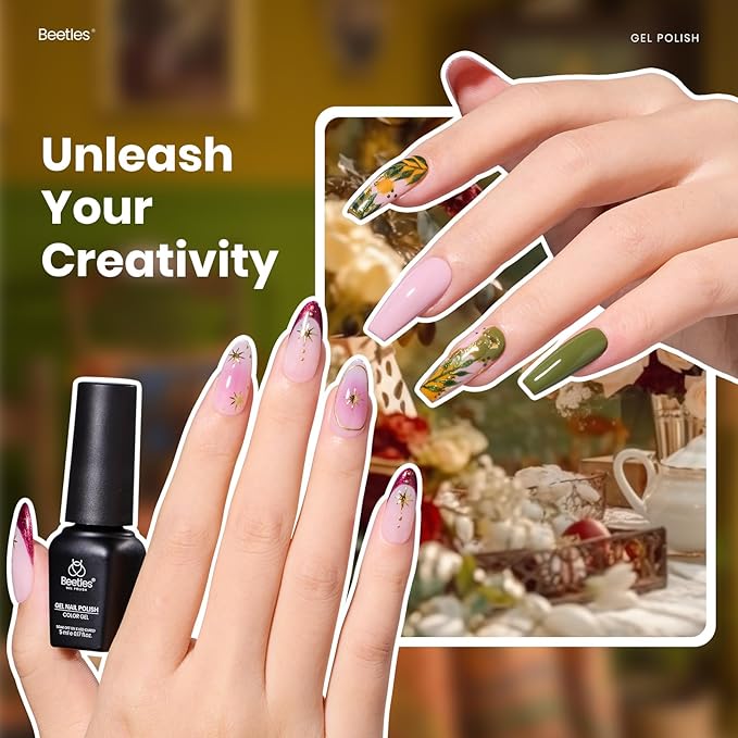 beetles Gel Polish Set - Toy Eden Gel Nail Polish Set 20 Colors Brown Orange Red Purple Glitter Shell Shread Green Nude Blue 24pcs with Base Top Coat UV LED Needed Gifts for Women