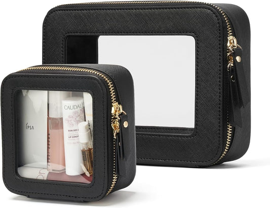 Popvibe Clear Makeup Bag Travel Cosmetic Case Transparent Toiletry Bag with Zipper, Portable Make Up Organizer Traveling Compact Car Bag for Essentials