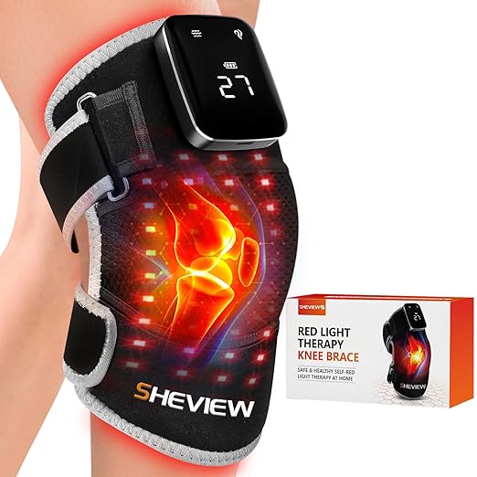 Red Light Therapy for Knee & Shoulder, Upgraded 72 LED Cordless 5000mAh Knee Massage Brace With 5 Vibration, 660nm & 850nm Infrared Red Light Therapy Heated Wrap Device