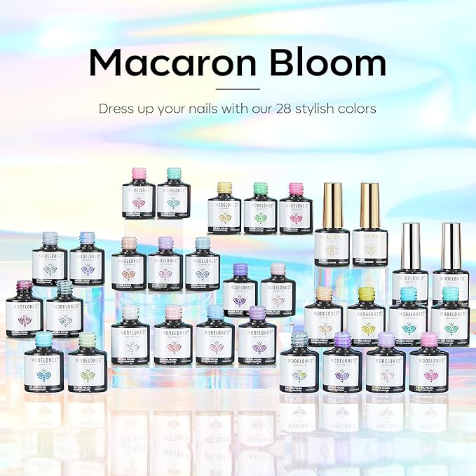 modelones 32 PCS Spring Gel Nail Polish Set, 28 Colors Pastel Gel Polish with No Wipe Base Coat, Glitter & Glossy & Matte Top Coat Maracon Colors Soak Off LED Nail Art Kit