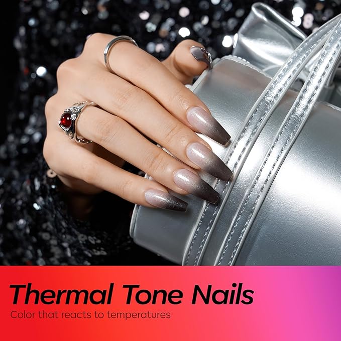 modelones Color Changing Gel Nail Polish Set, 6 Colors Temperature Changing Mood Red Black Blue Glitter Gel Polish Colors Collection Soak Off Christmas Gifts New Year Holiday Salon DIY at Home