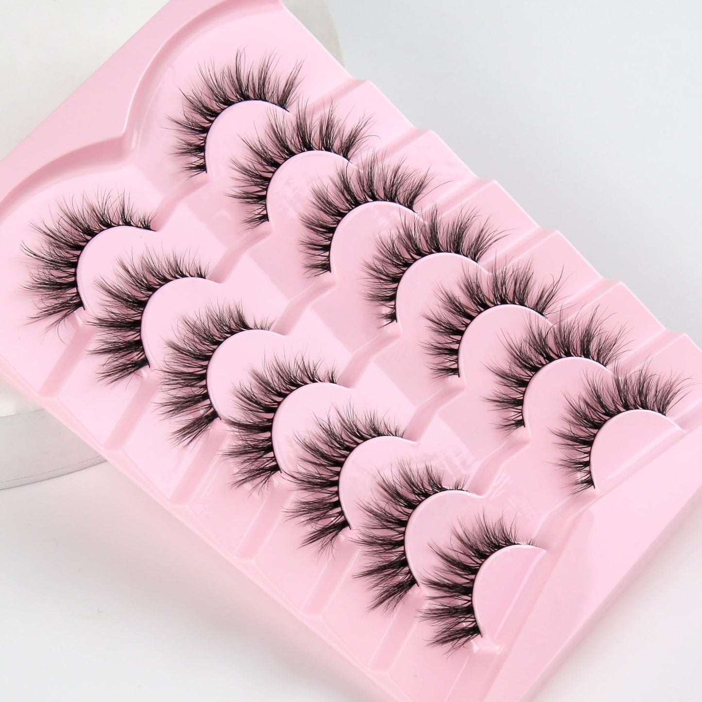 Lashes Natural Cat Eye Lashes Wispy Eyelashes 15mm False Eyelashes Wispy Lashes 3D Volume Strip Eyelashes Thin Cotton Band Soft Fake Eyelashes False Lashes Pack 7 Pairs Siligli