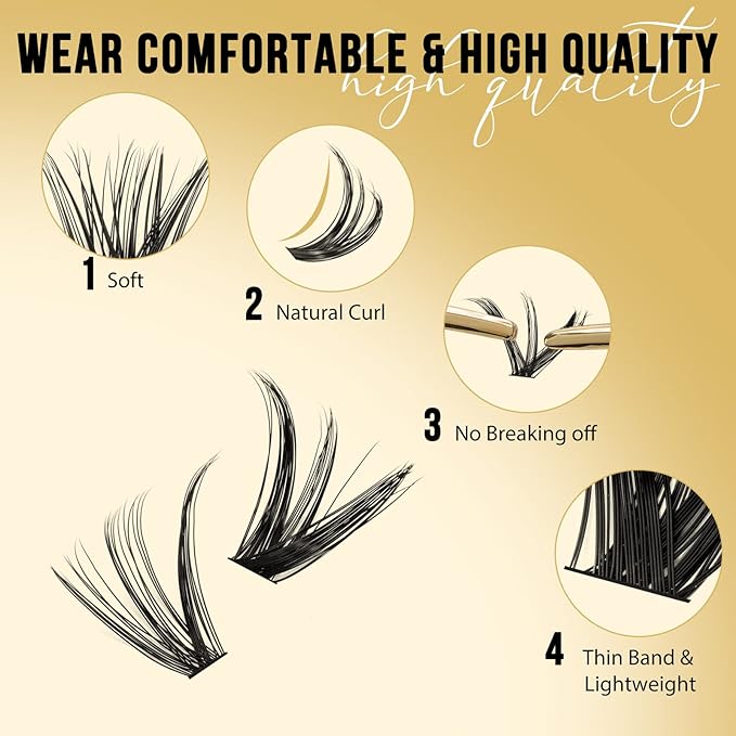 QUEWEL Lash Clusters 320Pcs Cluster Lashes 40D+50D D Curl Lash Cluster Eyelash Extensions Mix9-16mm Individual Eyelashes Clusters Wispy Lash Clusters Thin Band Soft to Use at Home(40D+50D D Mix9-16)