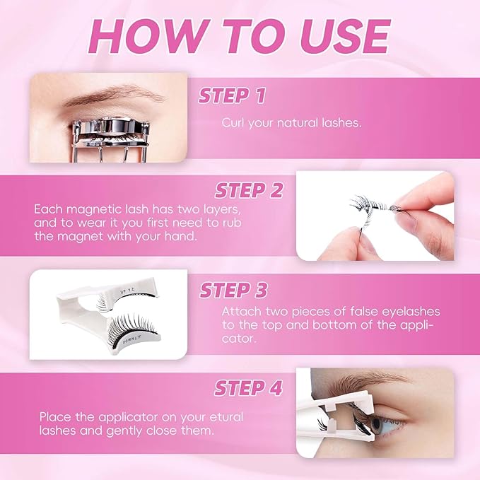 FADLASH Magnetic Eyelashes with Applicator 4 Pairs Magnetic Lashes Reusable Magnetic Eye Lashes Kit Natural Look False Eyelashes (079+604+806+B7)