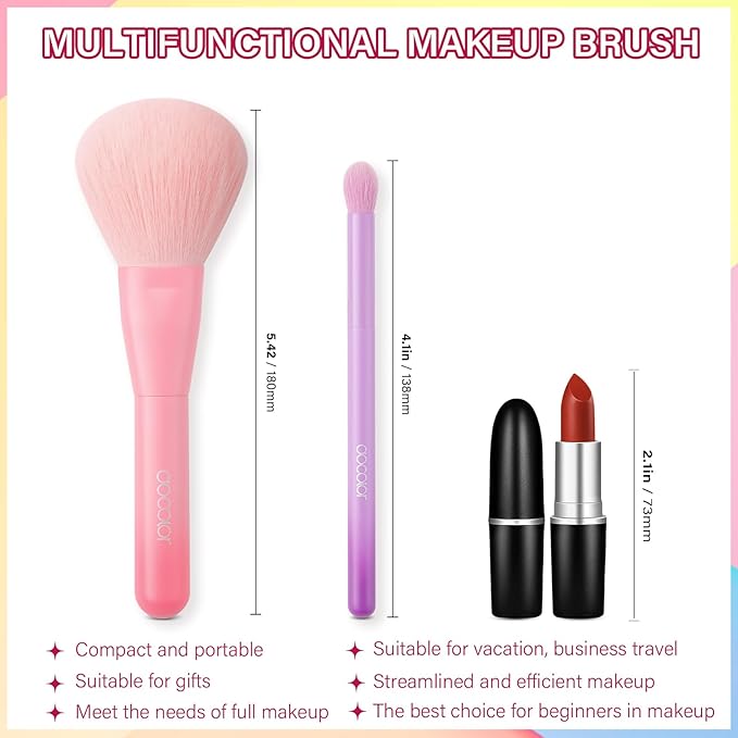 docolor 6 Piece Makeup Brush Set for for full face and eye makeup application, for Foundation, Powder, Blush, Contour, Concealer ＆ Eyeshadow, Mini Makeup Brushes Travel Gift Set Cruelty-Free & Vegan