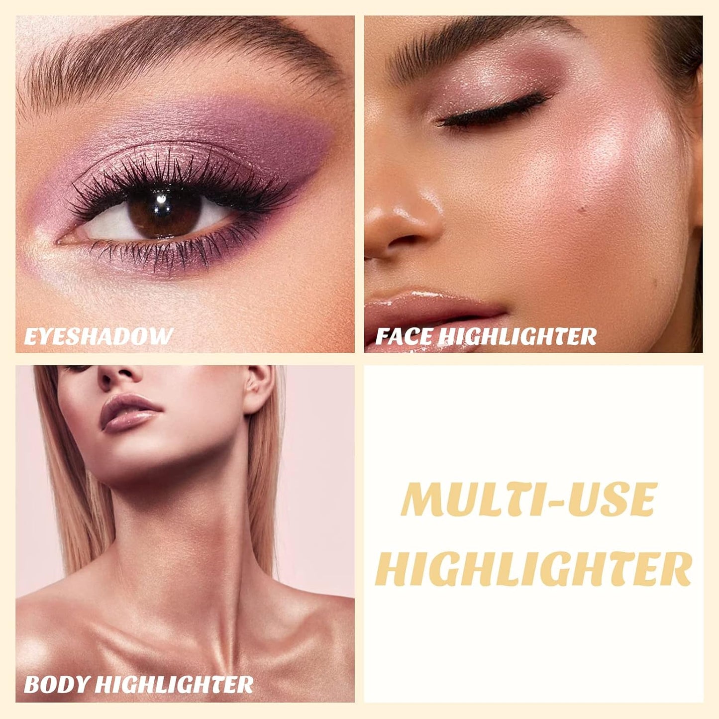 Boobeen Highlighter Powder Palette - Glow Shimmer Illuminator for Face Highlighter Makeup, Long Lasting Brighten Skin