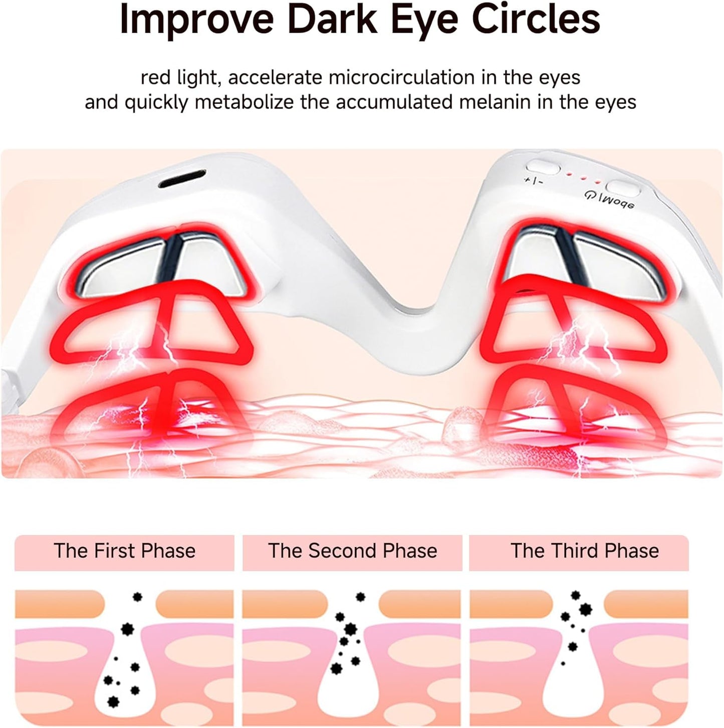 Under-Eye Red Light Therapy Device with Microcurren, 3D Contour Eye Massager for Dark Circles, Eye Bags & Wrinkles, Rechargeable Under Eye Treatment Device for Puffiness and Fine Lines