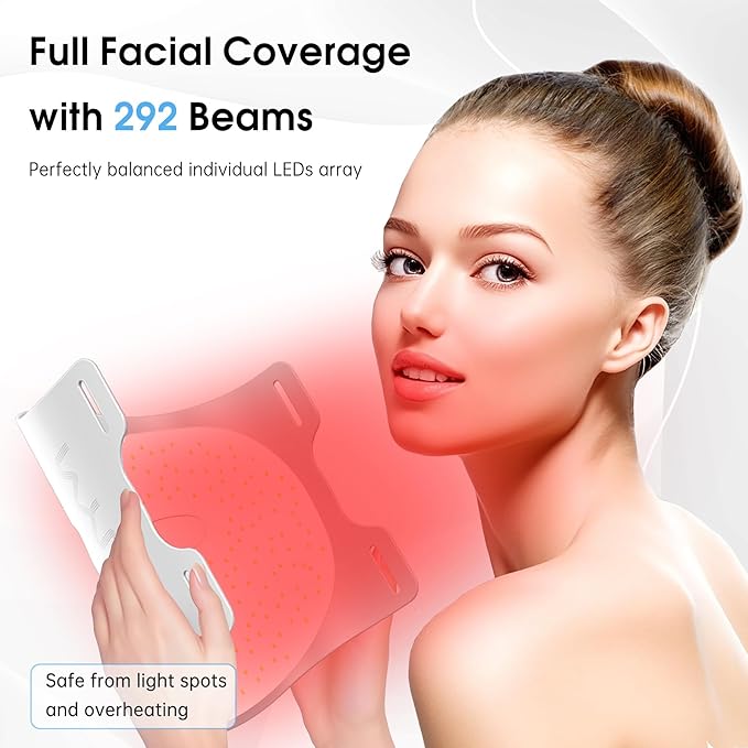 VYM Red Light Therapy Mask: 292 LEDs Professional Infrared Red Light Therapy for Face Mask Light Therapy Replace Photon Rejuvenation