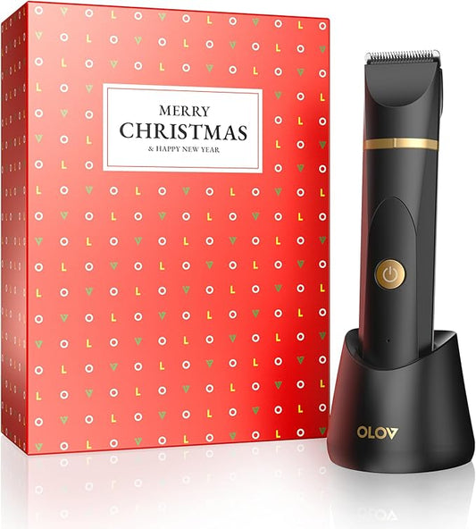 Electric Body Hair Trimmer - Groin Trimmer for Men - Bikini Trimmer Women - Wet/Dry Shaver Groomer, Replaceable Ceramic Blade Heads, USB Recharge Dock, Hygiene Razor, Christmas Gift Wrapping, Black