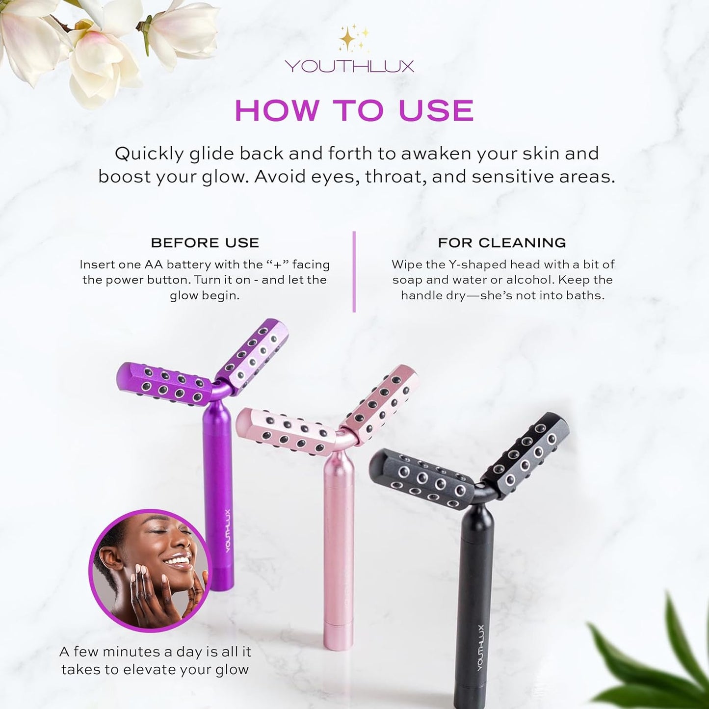 Revolution Roller - Germanium Stone Uplifting Face/Body Beauty Massage Tool/Roller/Wand for Skin Tightening/Firming, De-Puffing, Anti-Aging (Purple)