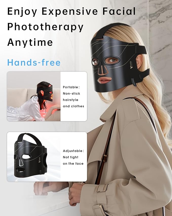 Red Light Therapy Mask: 292 LEDs High Energy Professional Infrared Red Light Therapy Device for Face Led Lighting Facial Mask Replace Photon Rejuvenation - Black