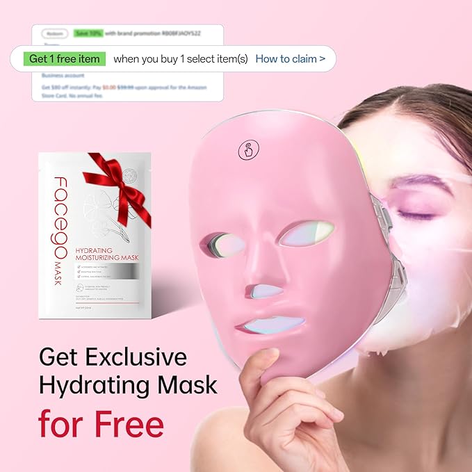 Red Light Mask for Face, 7 Color Red Light Facial Masks, At-Home Facial Care Device, Portable, Cordless, and Rechargeable