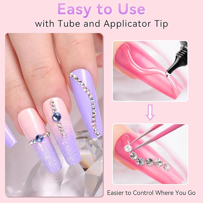 Makartt Rhinestone Glue for Nails: Super Strong Gel Nail Glue for Nail Charms Gems Decorations, 3D Gel Nail Art Bling Jewel Diamonds for Salon & DIY Manicure, 30ML UV Lamp Cured Need Beauty Gifts