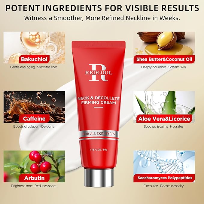 Retinol Neck Firming Cream – Neck Cream for Firming and Tightening, Skin Tightening Cream for Face, Tighten and Lift Neck Cream with Collagen & Hyaluronic Acid, Anti-Aging Moisturizer 1.76 oz