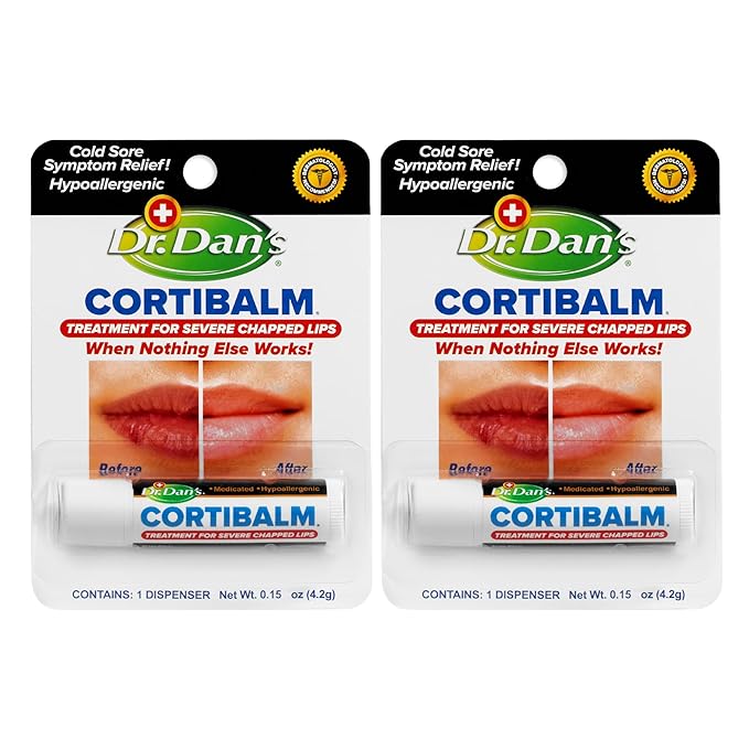 Dr. Dan's Cortibalm-2 Pack- for Dry Cracked Lips - Healing Lip Balm for Severely Chapped Lips - Designed for Men, Women and Children