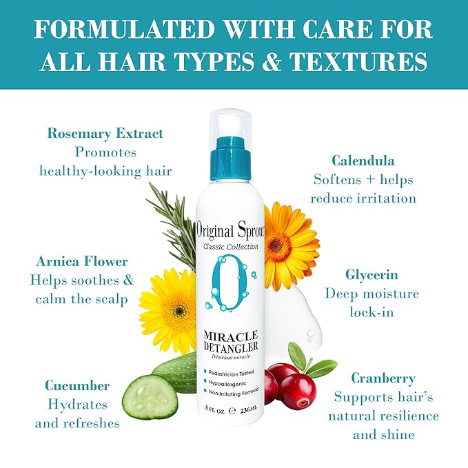 Original Sprout Miracle Detangler Spray, Lightweight Non-Greasy Leave-In Conditioner Spray for All Hair Types, Smooths, Softens & Detangles, Vegan, Cruelty-Free, Safe for Kids & Adults, 8 fl oz