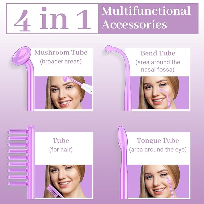 High Frequency Facial Wand - TUMAKOU Violet Portable Handheld High Frequency Facial Skin Machine Device for Face - with 4 Purple Tubes