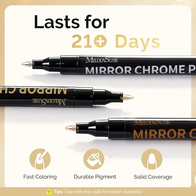 MelodySusie Nail Art Pens Set, 3PCS 0.7MM Chrome Metallic Colors Nail Polish Pens for Nail Art, Nail Dotting Tool, Drawing Pen for Nail Design, Manicure Nail Pens for Salon and Home DIY