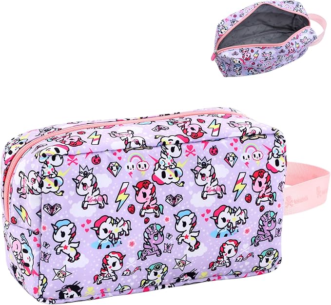 Tokidoki Makeup Bag for Women, Large Capacity Cosmetic Organizer & Toiletry Pouch with Handle, Official Licensed Unicorno Travel Cartoon Portable Makeup Case