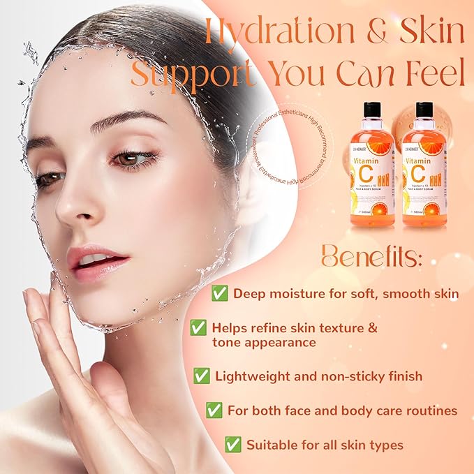 Vitamin C Serum 500ml – Korean Professional Size Brightening Serum with Vitamin C, Vitamin E & Collagen – Daily Facial Care Formula for All Skin Types