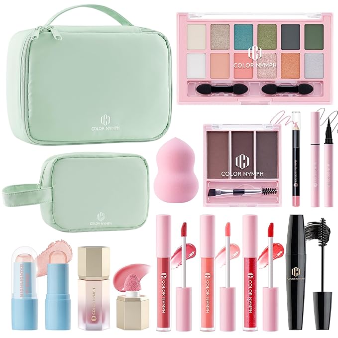 Color Nymph Makeup Sets for Women Teen Girls with 2-in-1 Travel Handbag, All In One Makeup Kits Full Kit Includes Eyeshadow Lipgloss Eyebrow Powder Highlighter Blush Mascara Eyeliner Lipliner & Puff