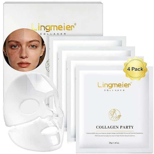 Hydrating Overnight Collagen Facial Mask 4 Sheets,Bio- Collagen Mask Real Deep Mask,Containing 80,000ppm Hydrolyzed Marine Collagen Peptide for Tighten, Elasticity, Pore Minimizing