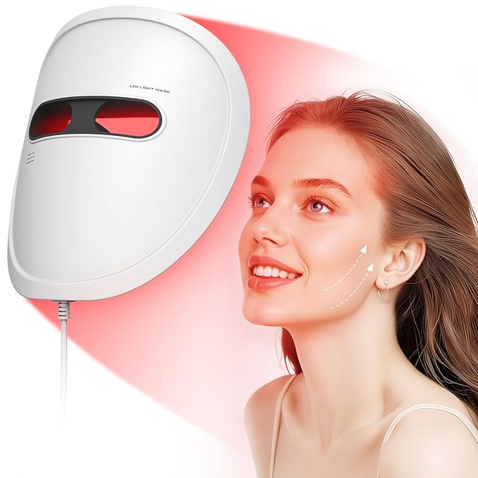Red Light Therapy Mask for Face, 2026 LED Face Mask Light Therapy, 4 Modes with Red/Blue/infrared/Dual Red & Blue Lights for Reduce Acne, Anti-Aging and Blemish Repair, Full Face Coverage, Lightweight