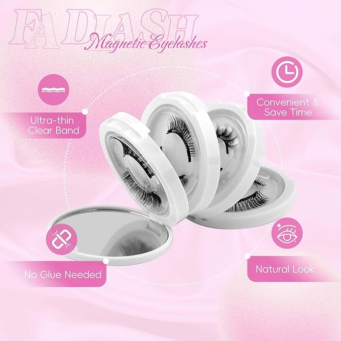FADLASH Magnetic Eyelashes with Applicator 4 Pairs Magnetic Lashes Reusable Magnetic Eye Lashes Kit Natural Look False Eyelashes (079+604+806+B7)