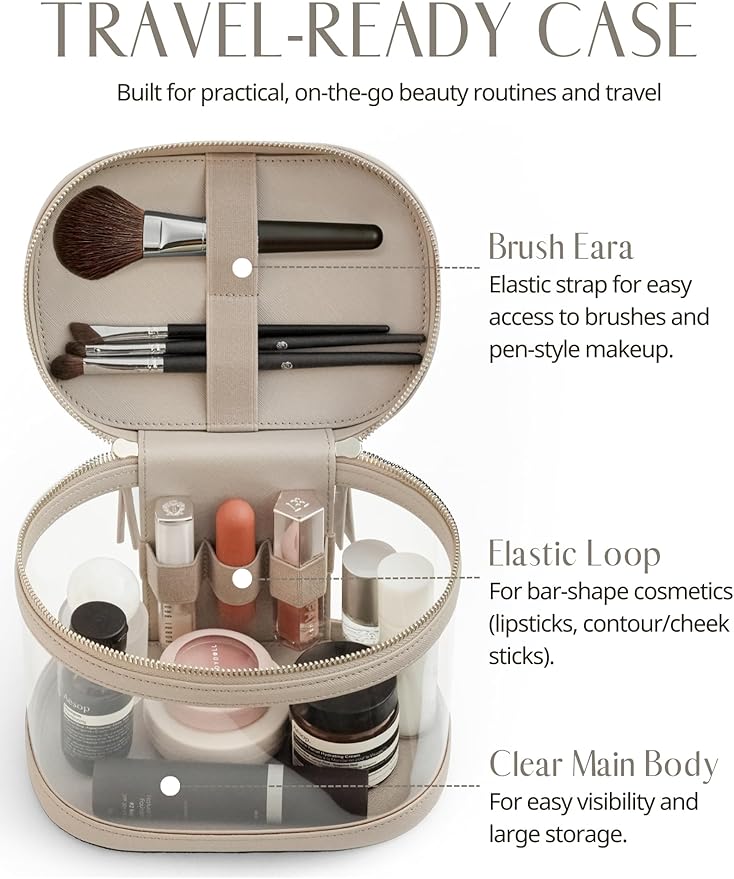 Popvibe Clear Makeup Bag Travel Cosmetic Case Transparent Toiletry Bag with Zipper, Portable Make Up Organizer Traveling Compact Car Bag for Essentials