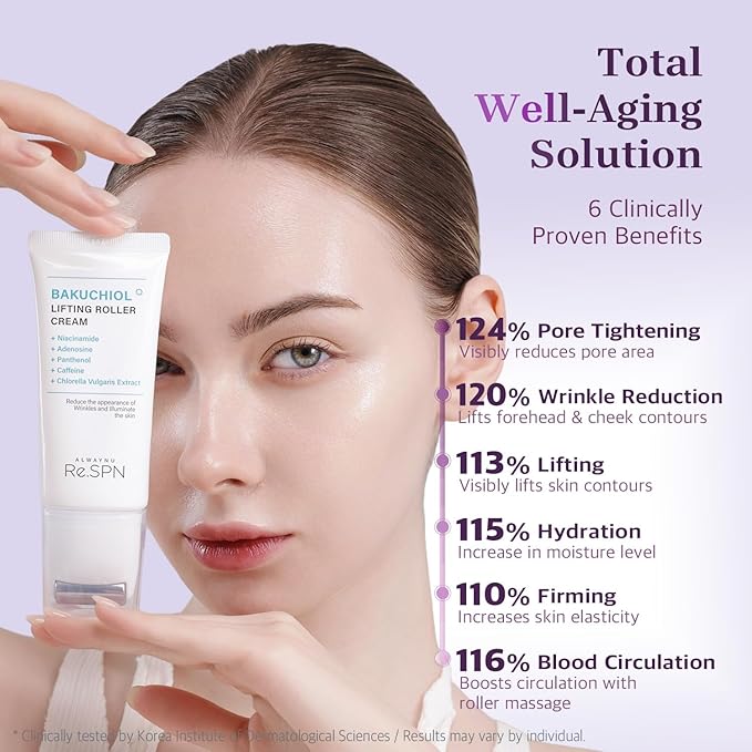 Re.SPN Bakuchiol Lifting Roller Cream – For Wrinkles, Lifting & Pore Tightening on Face & Neck with Gua Sha Applicator, Vegan, Natural Retinol, Niacinamide, K-Beauty (1.69 fl oz)